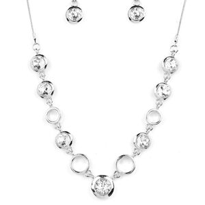 Paparazzi Silver Necklace with Beads and Circular Links Elegantly Elite White